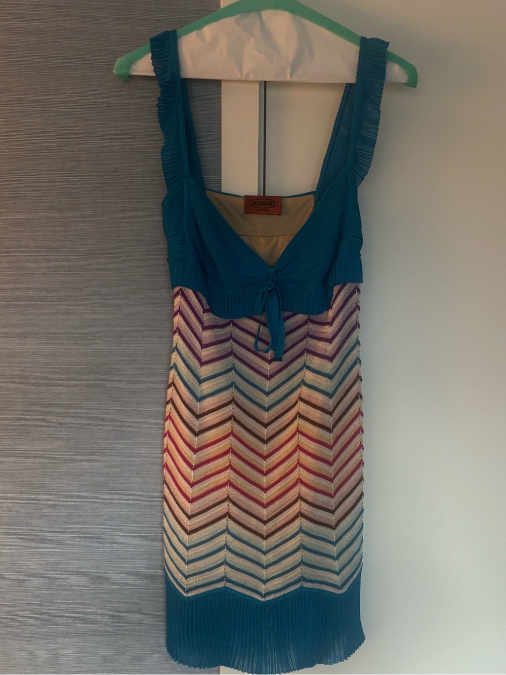 Missoni Teal Knit Midi Dress with Multicolor Chevron Skirt